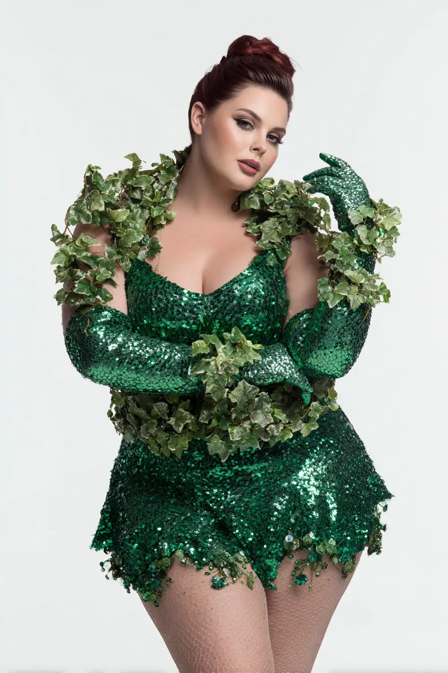 Sequined Bodysuit + Leaf Trim Accents