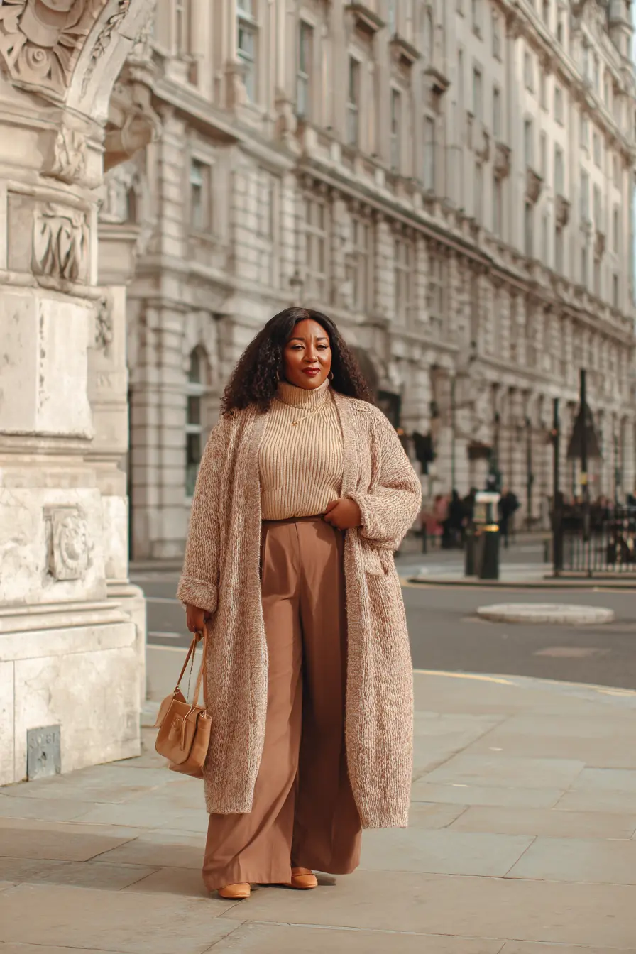 Textured Long Coat With Warm Tones for an Effortless London Fall Look