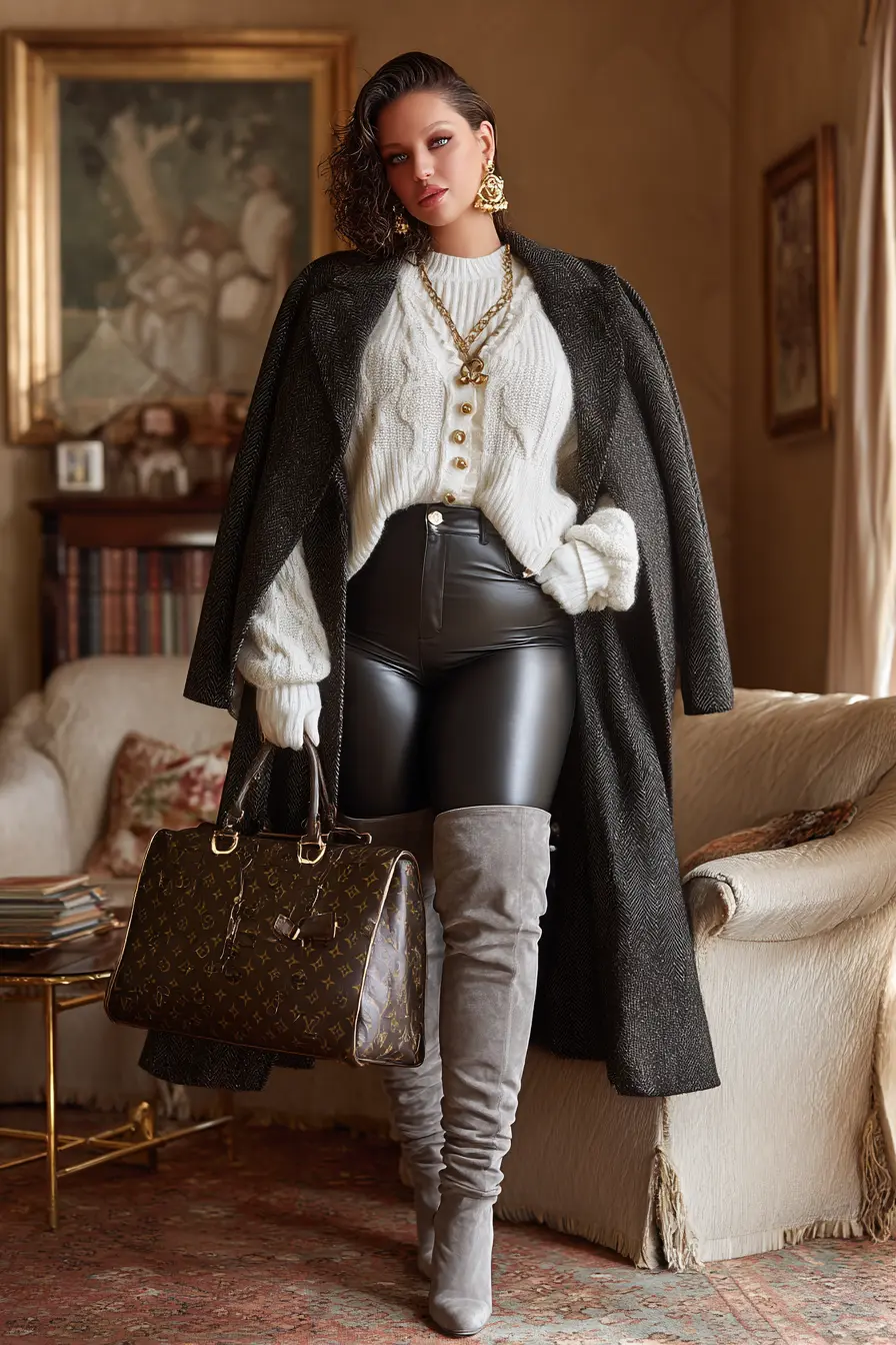 Cable Knit Sweater + Leather Leggings