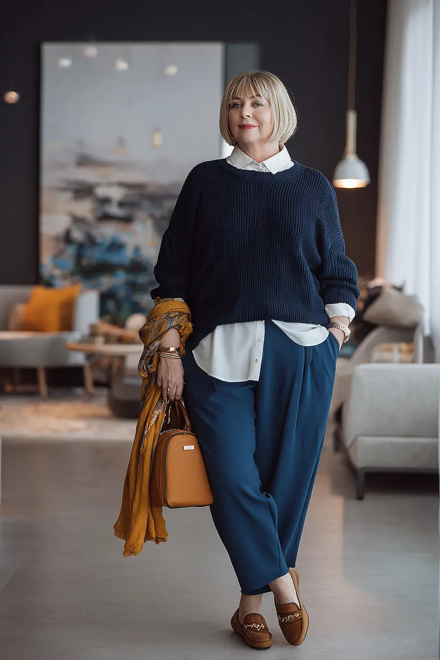 Navy Sweater + Collared Shirt + Chinos