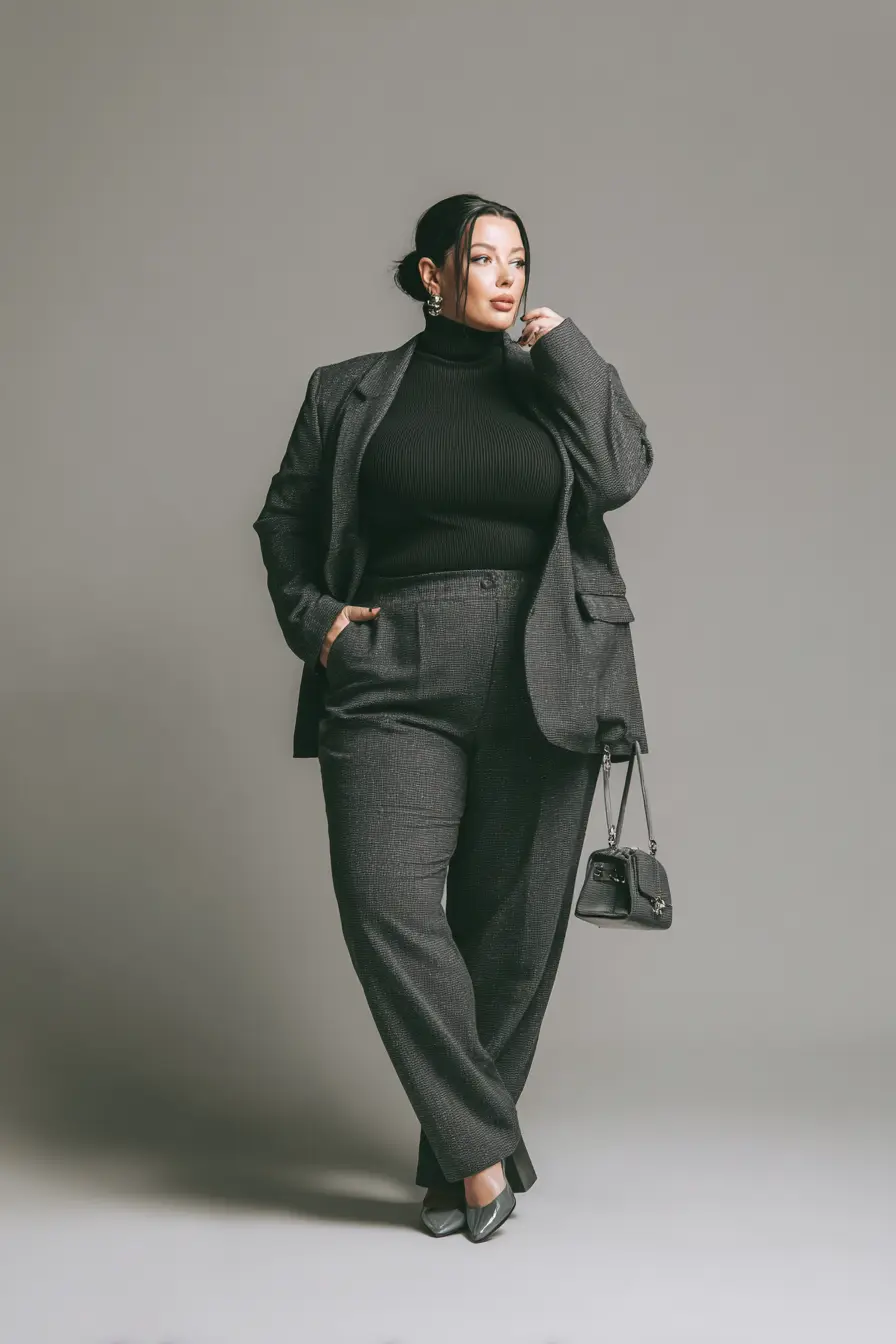 Charcoal Suiting Set + Sleek Ribbed Turtleneck