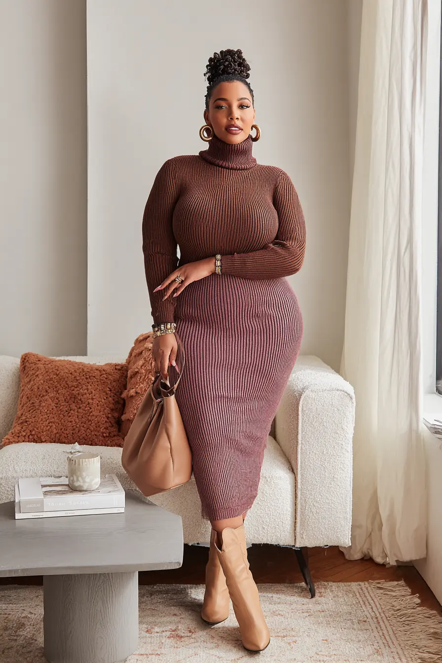 Ribbed Sweater Dress + Soft Neutral Boots