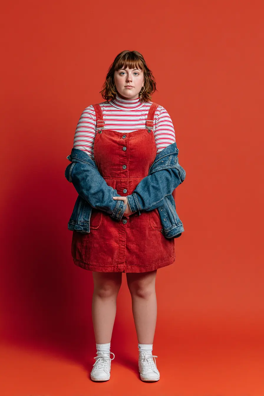 Corduroy Overall Dress + Denim Jacket