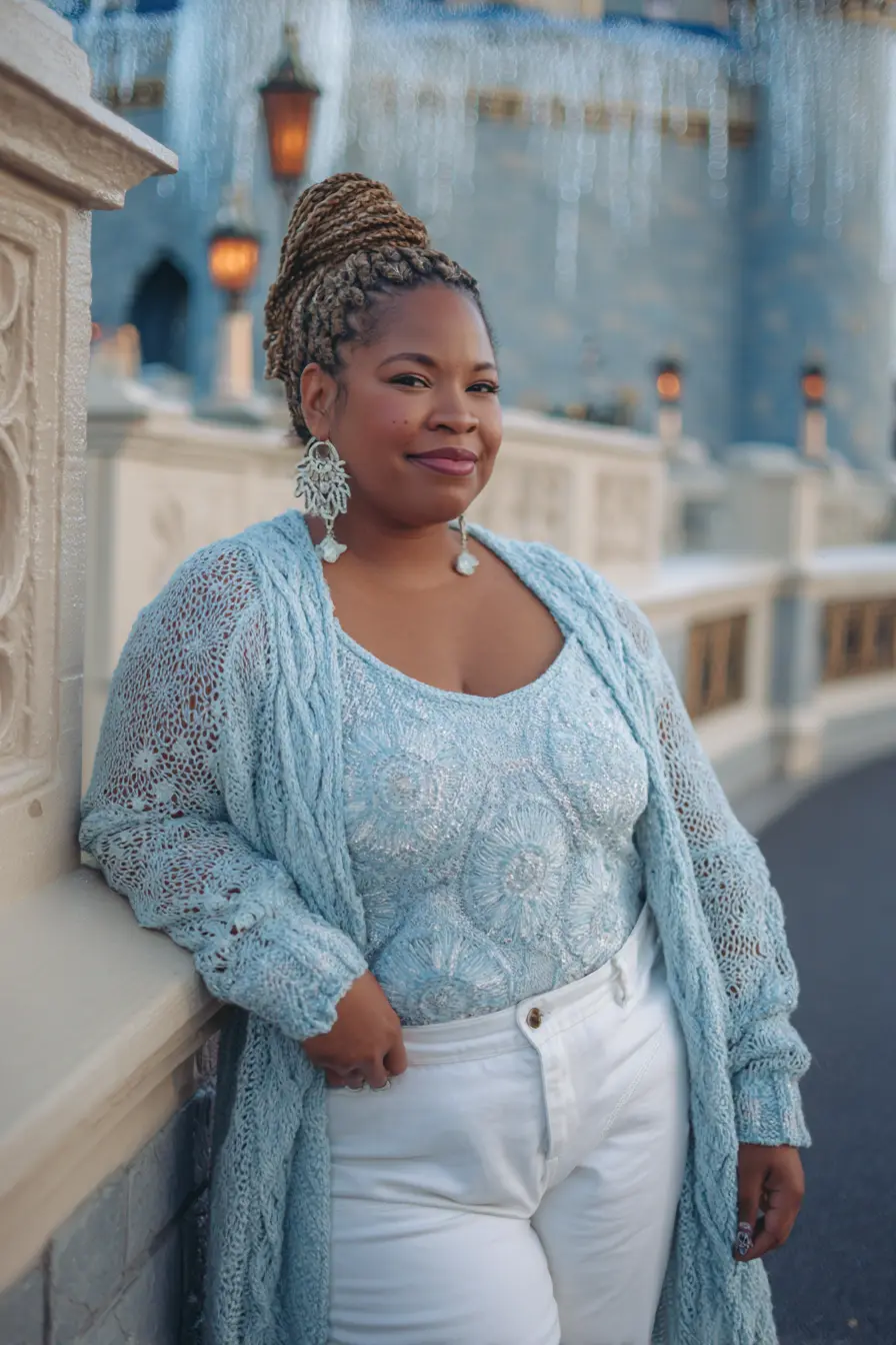 Ice-Blue Lace Knit + Clean White Denim