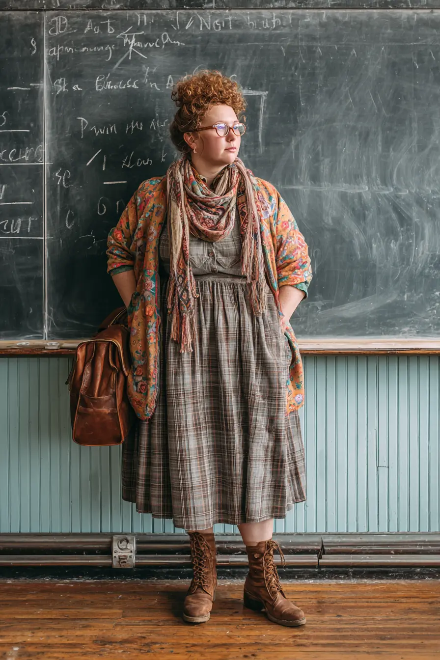 Plaid Shirt Dress + Patterned Scarf