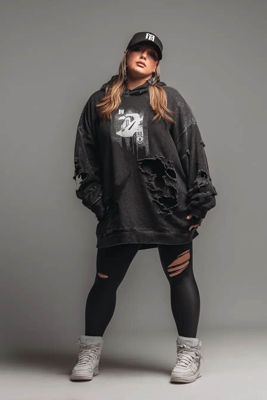 Distressed Hoodie + Ripped Leggings Combo