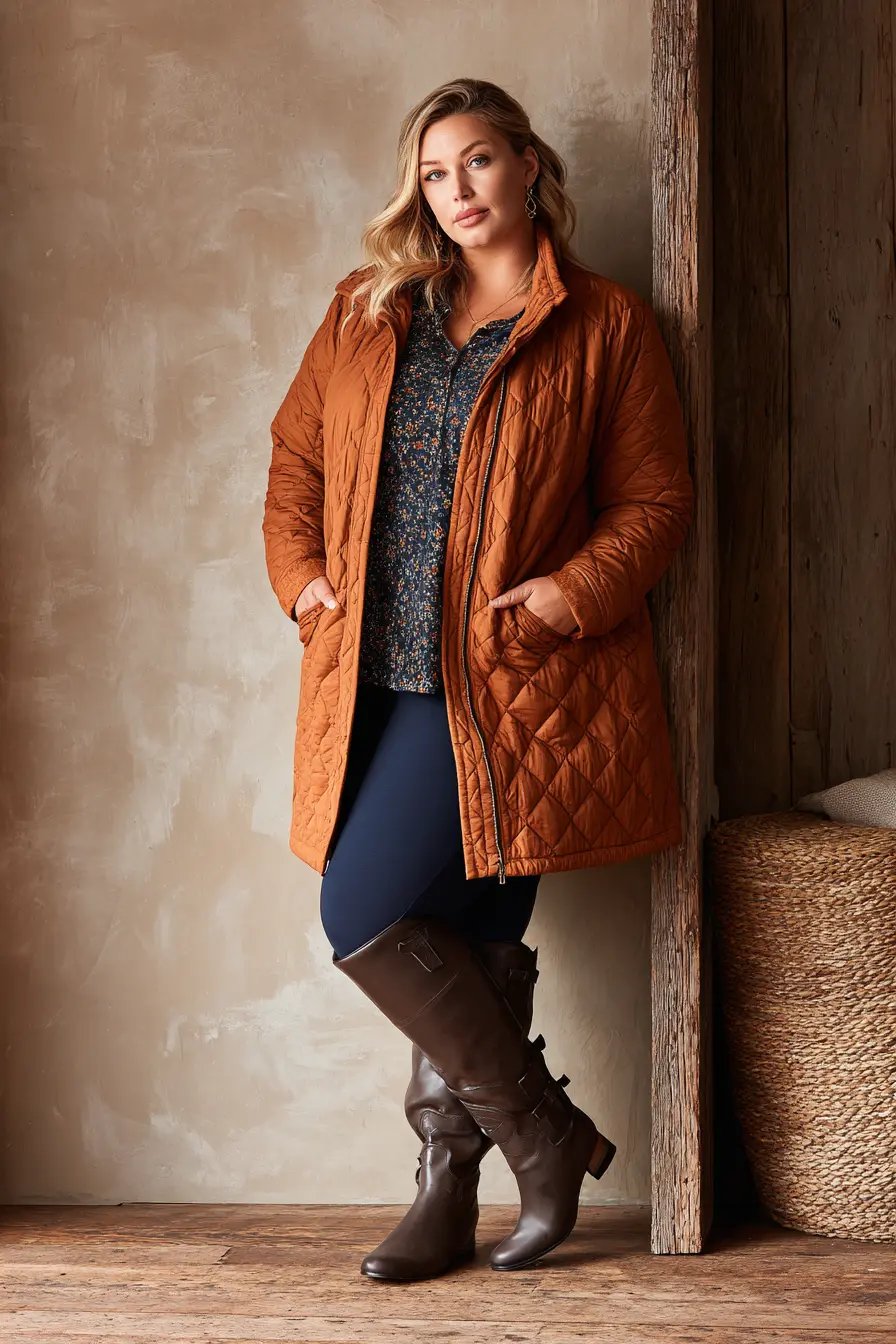 Quilted Jacket + Leggings + Tall Boots