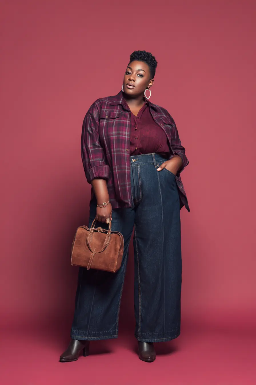 Layered Flannel Warmth + High-Rise Wide Denim