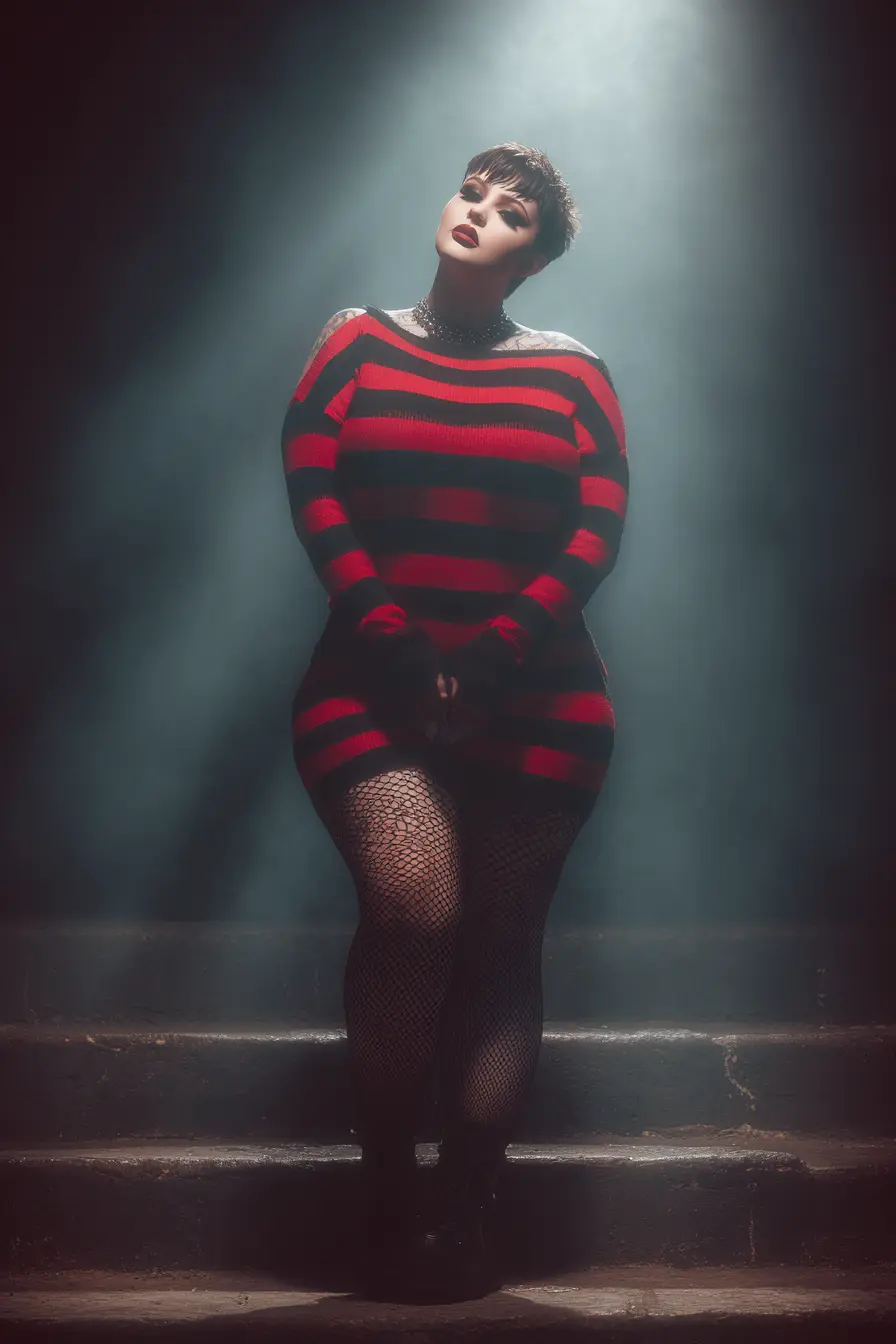 Striped Knit Dress + Fishnet Tights