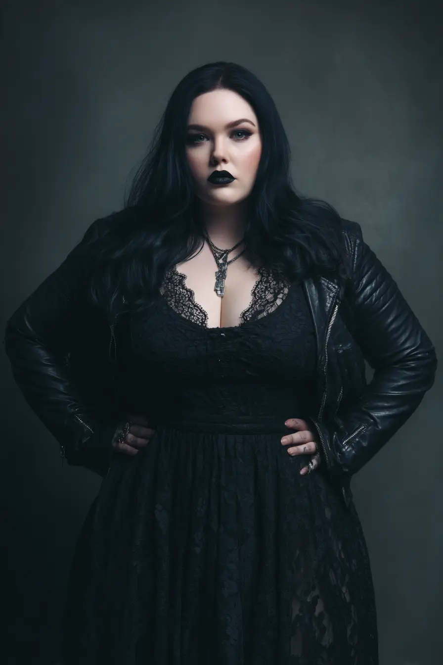 Lace Maxi Dress + Cropped Leather Jacket