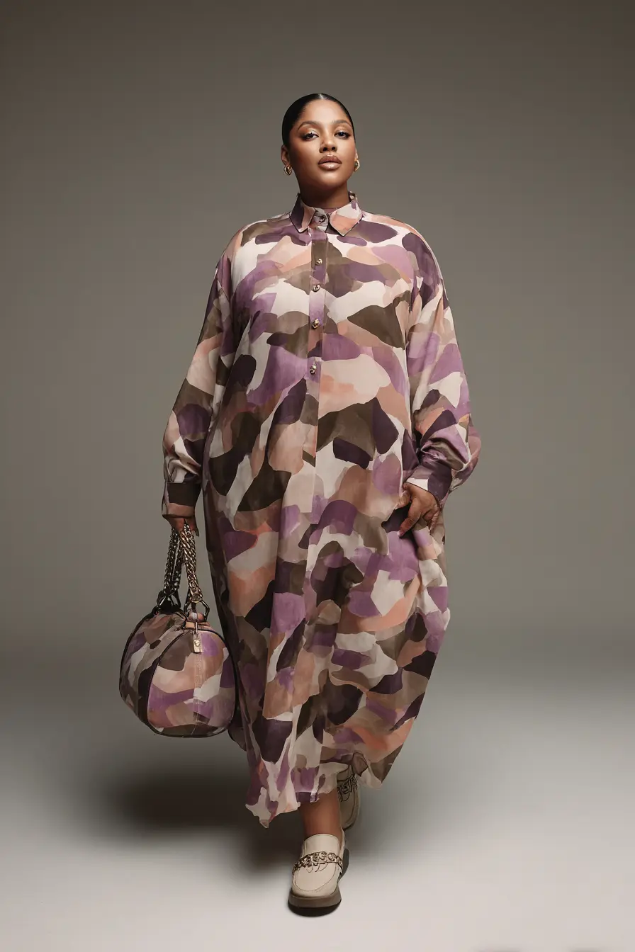 Printed Shirt Dress + Neutral Loafers