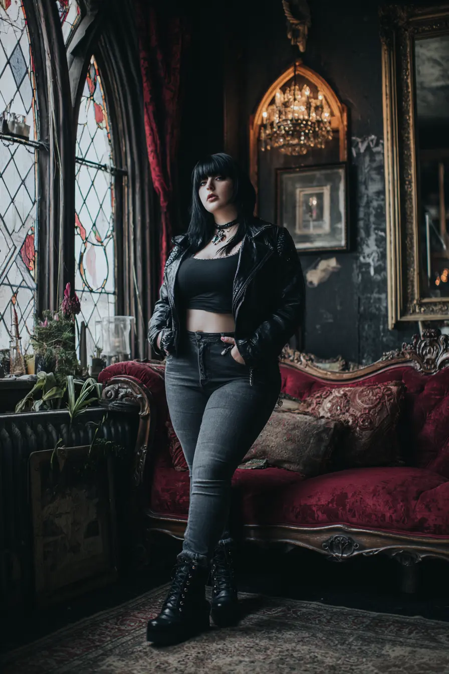 Cropped Leather Jacket + High-Rise Denim