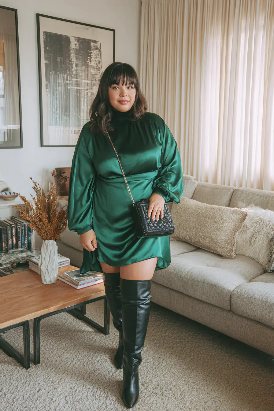 Emerald Satin Glam for Fall Nights
