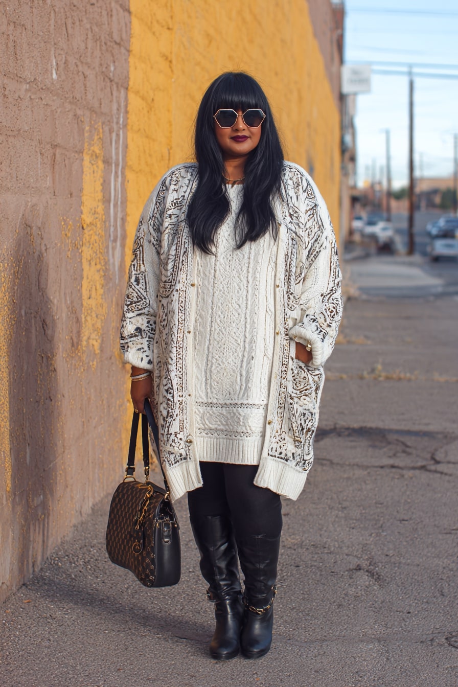 Oversized Knit Sweater with Tall Black Boots