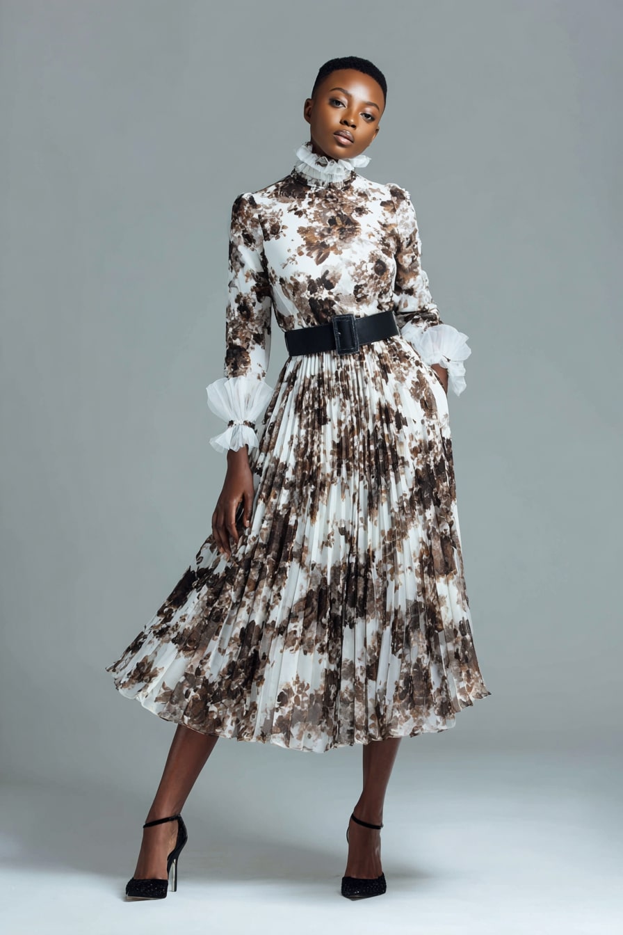 Pleated Midi Dress + Statement Belt