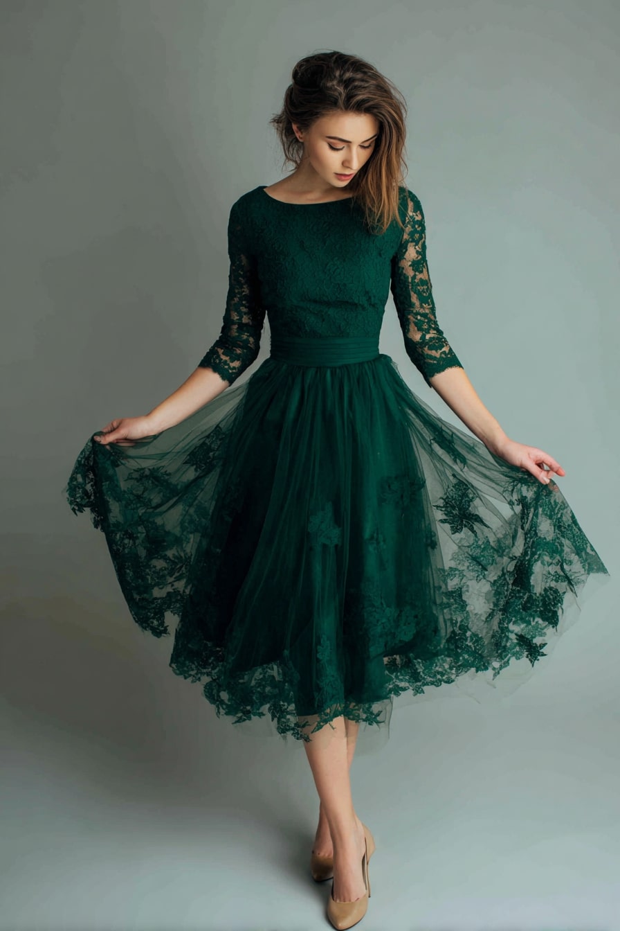 Lace Bodice Dress + Tulle Midi Sweep