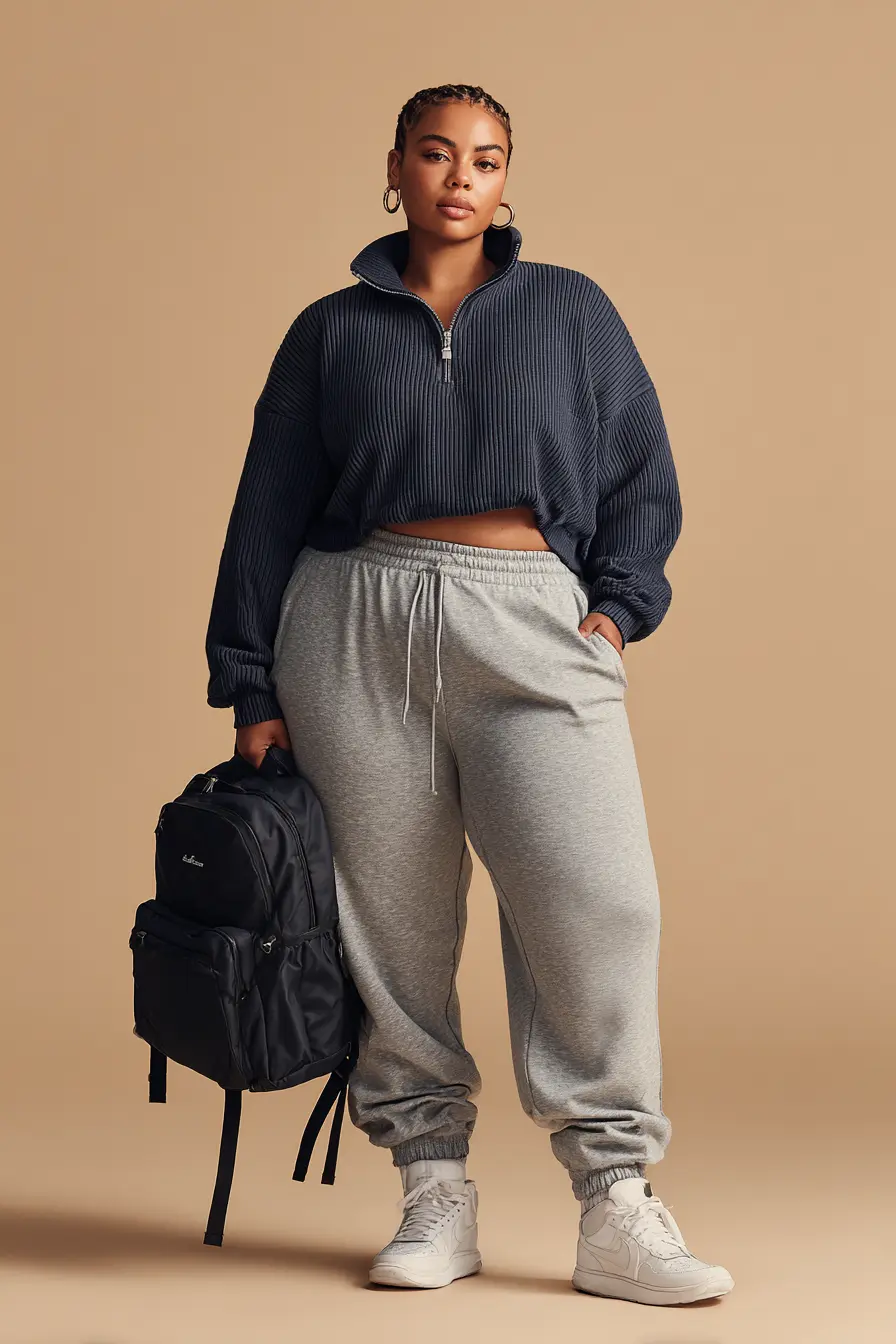 Ribbed Quarter-Zip Pullover + Soft Jogger Pants