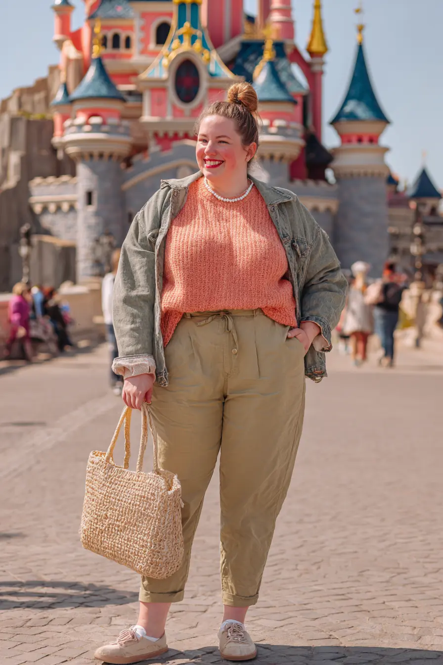 Peach Ribbed Knit + Soft Utility Trousers
