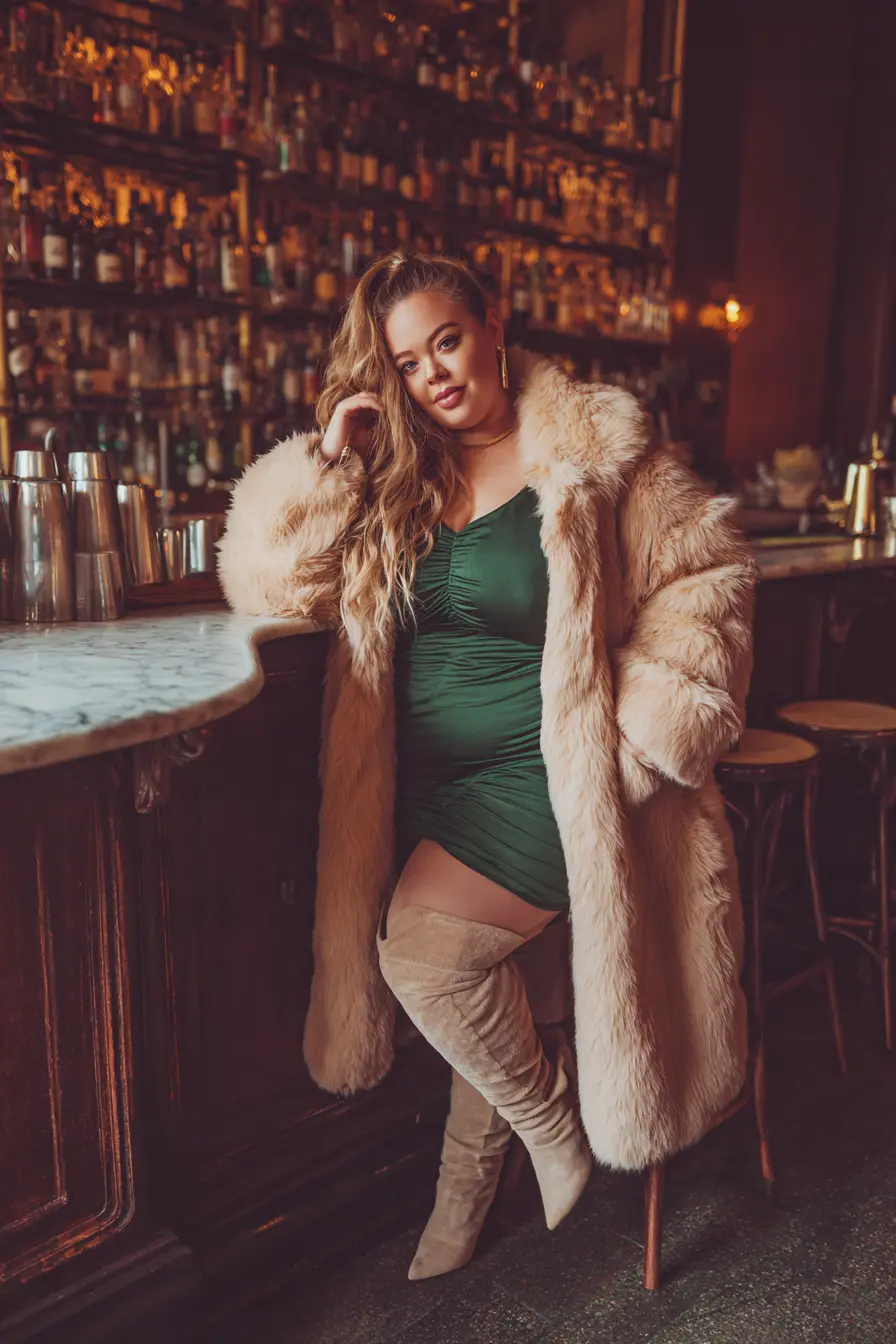 Ribbed Dress + Statement Coat Drama