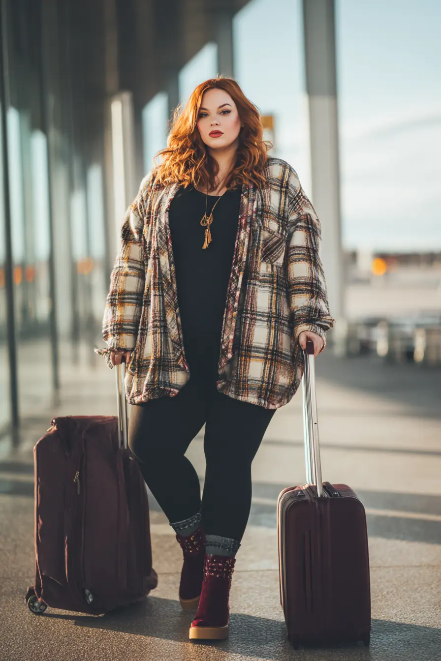 Plaid Overshirt Layer + Sleek Thermal Leggings