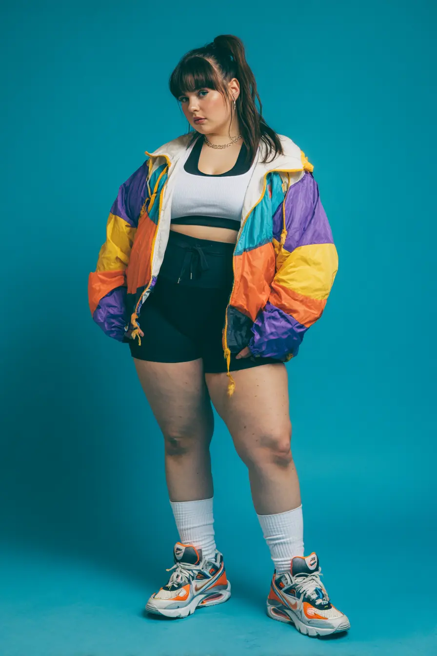 Colorblock Windbreaker + Biker Shorts