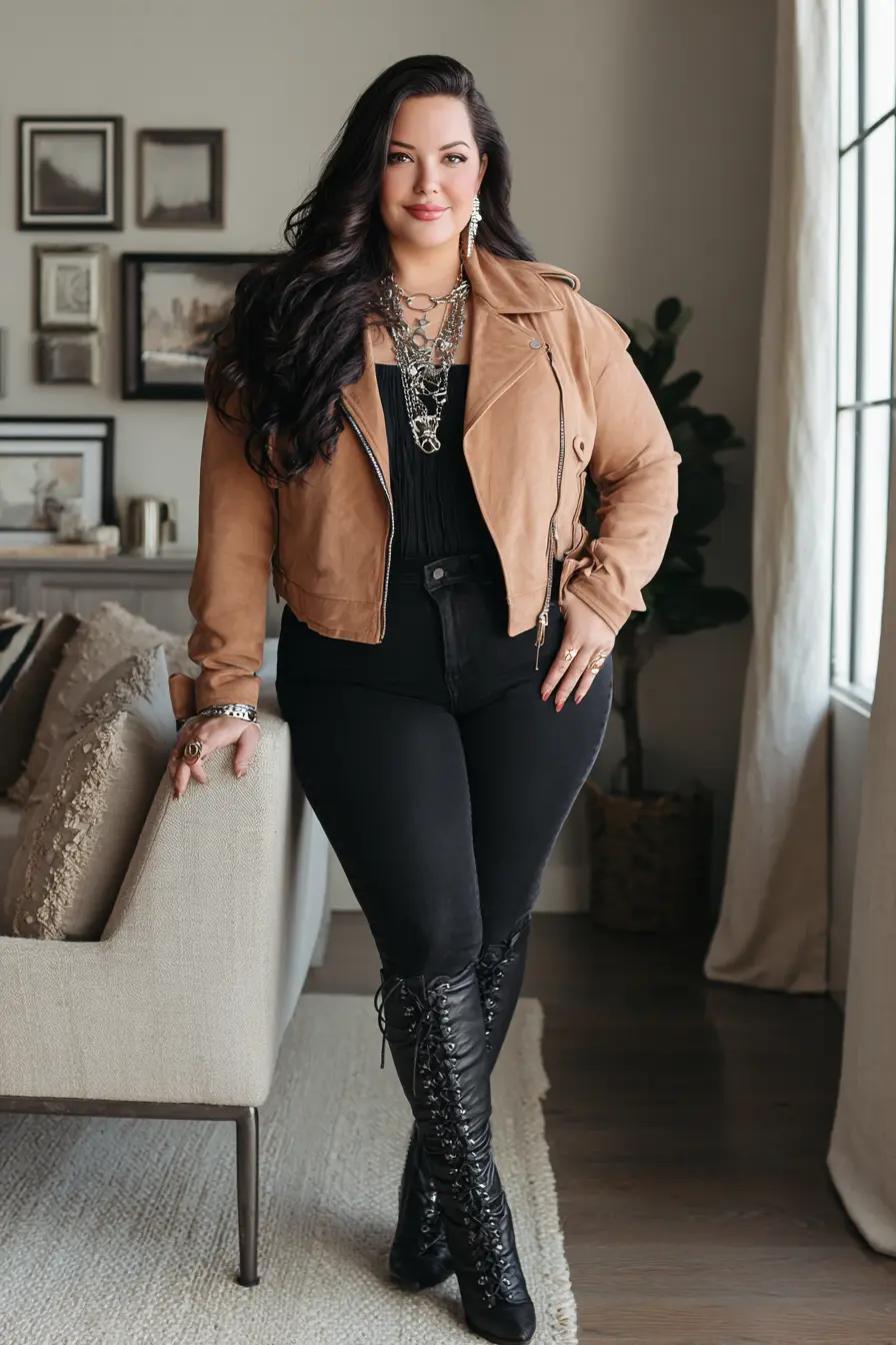 Suede Moto Jacket + High-Rise Skinny Jeans