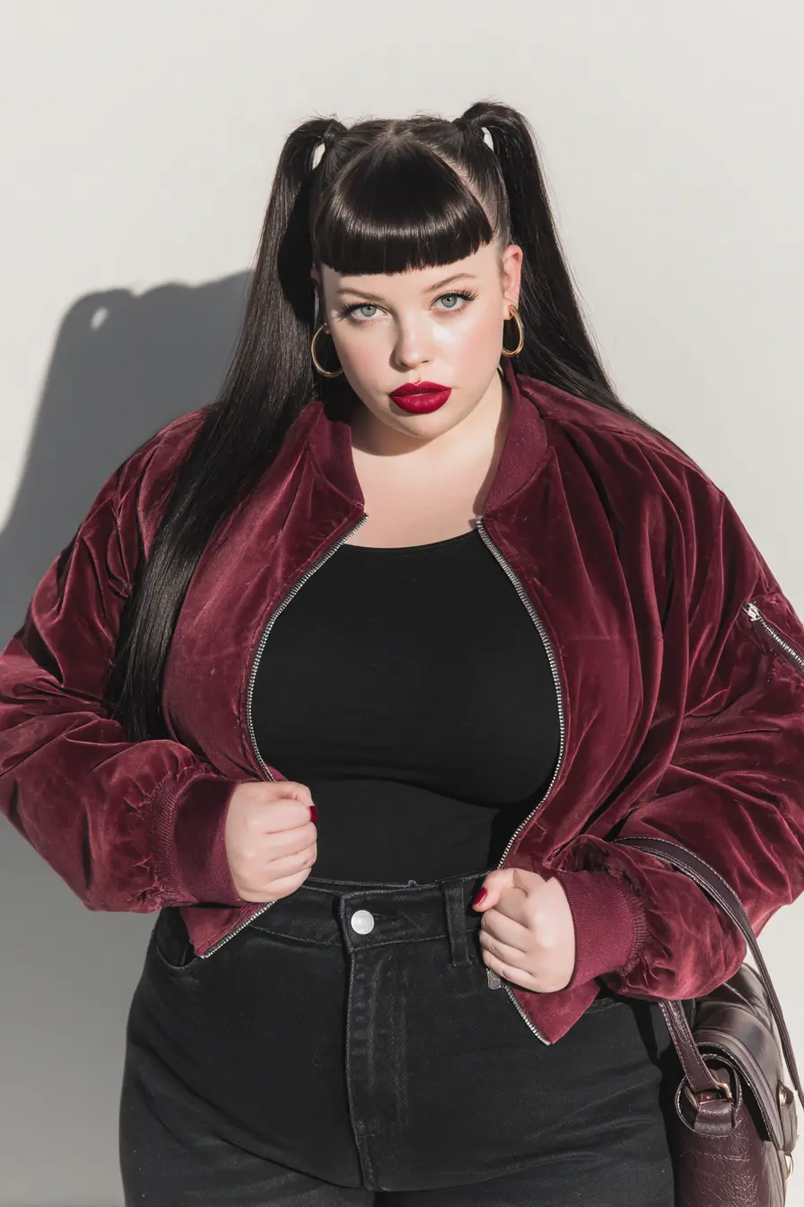 Velvet Bomber Jacket + High-Rise Denim