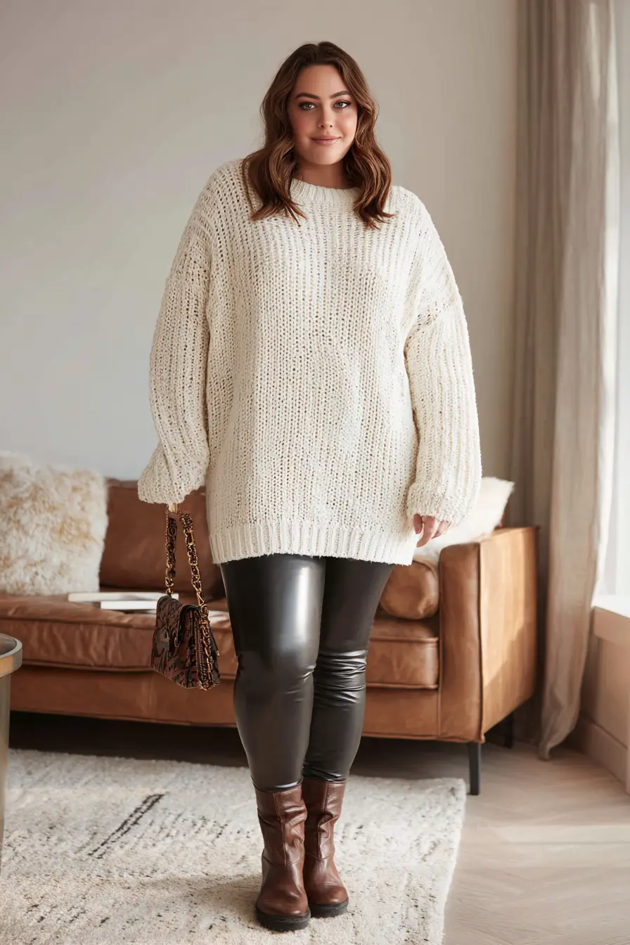 Oversized Sweater + Faux Leather Leggings