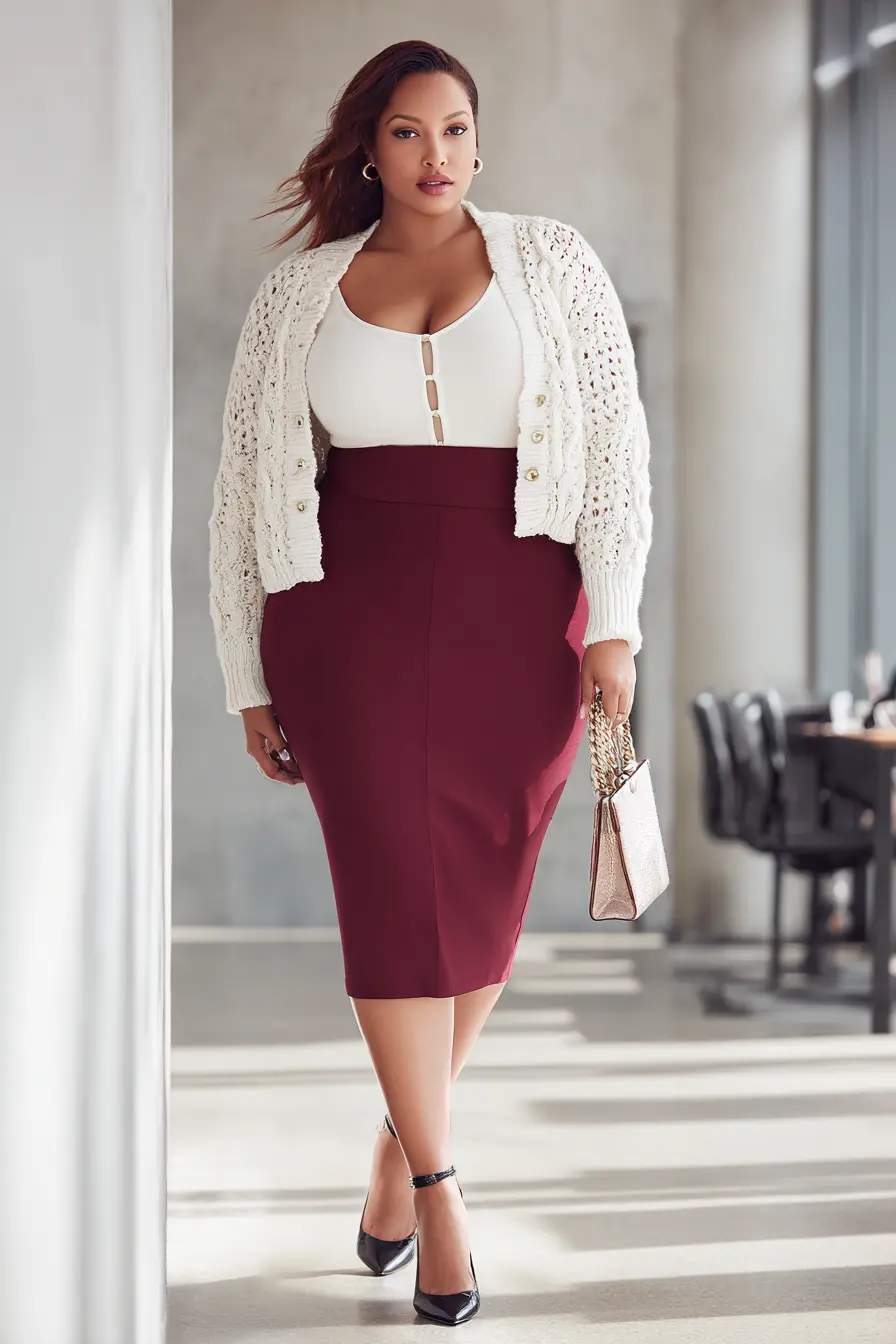 Cable Knit Cardigan + Pencil Skirt