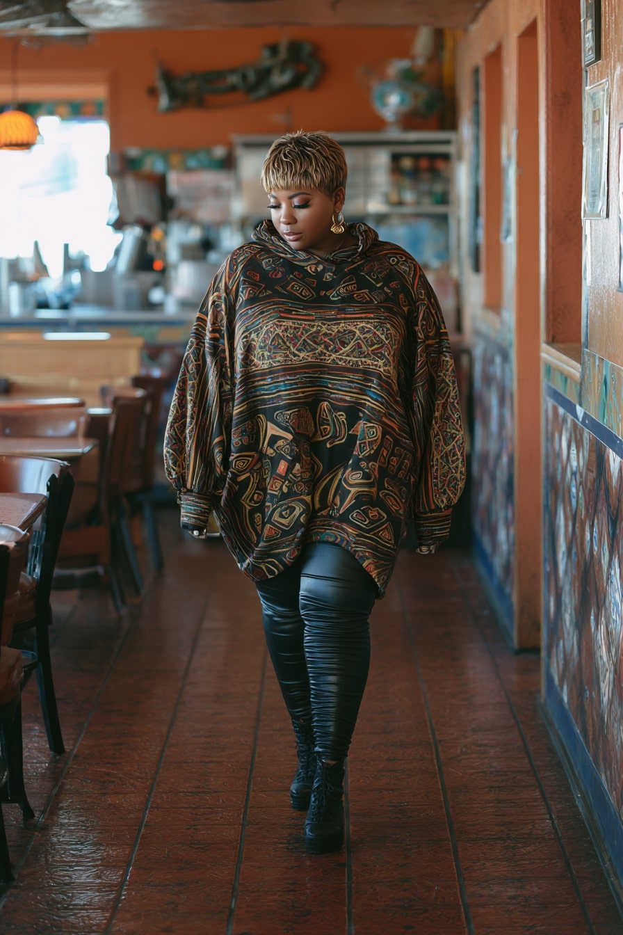 Oversized Hoodie with Faux Leather Leggings