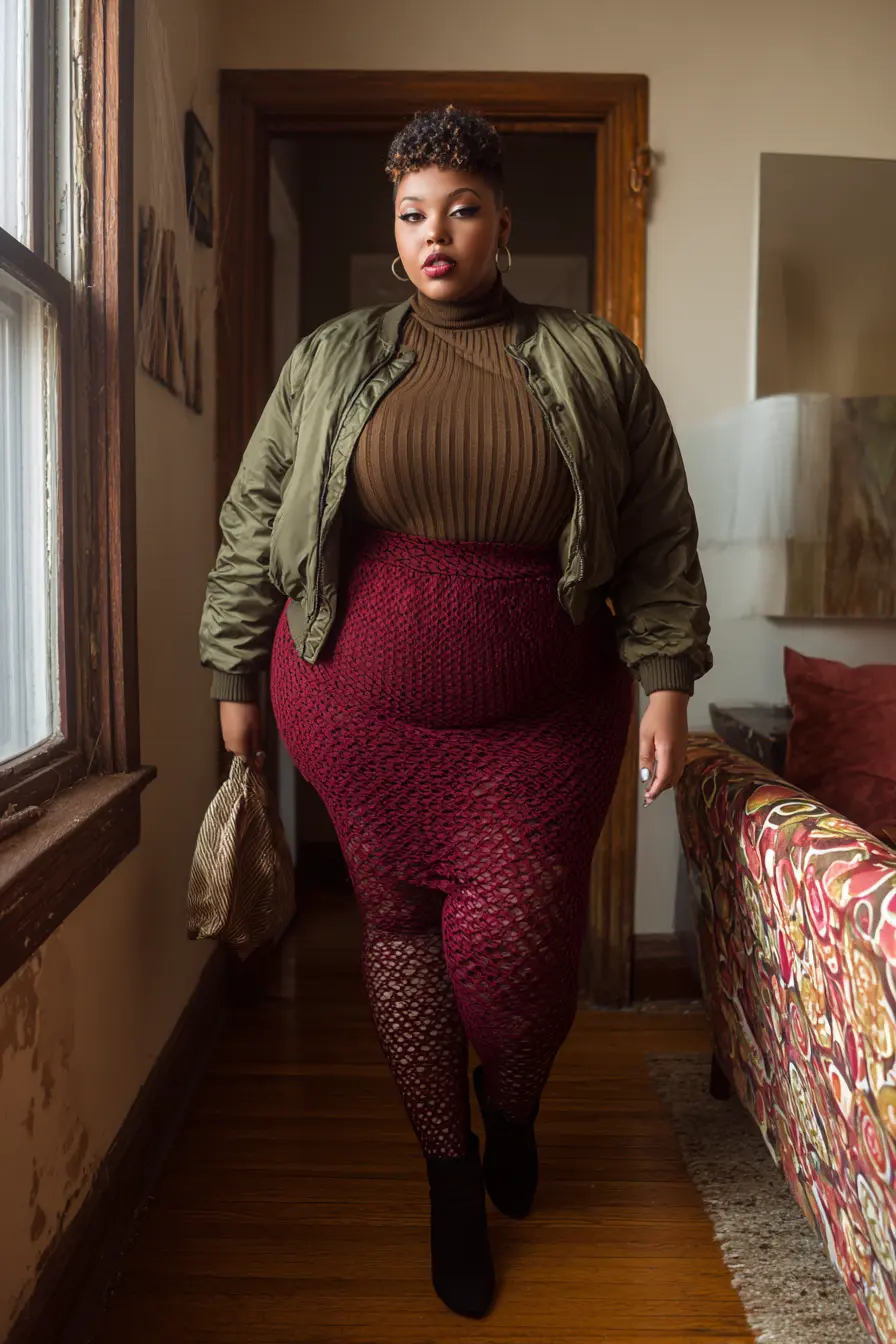 Bomber Jacket + Textured Dress Contrast