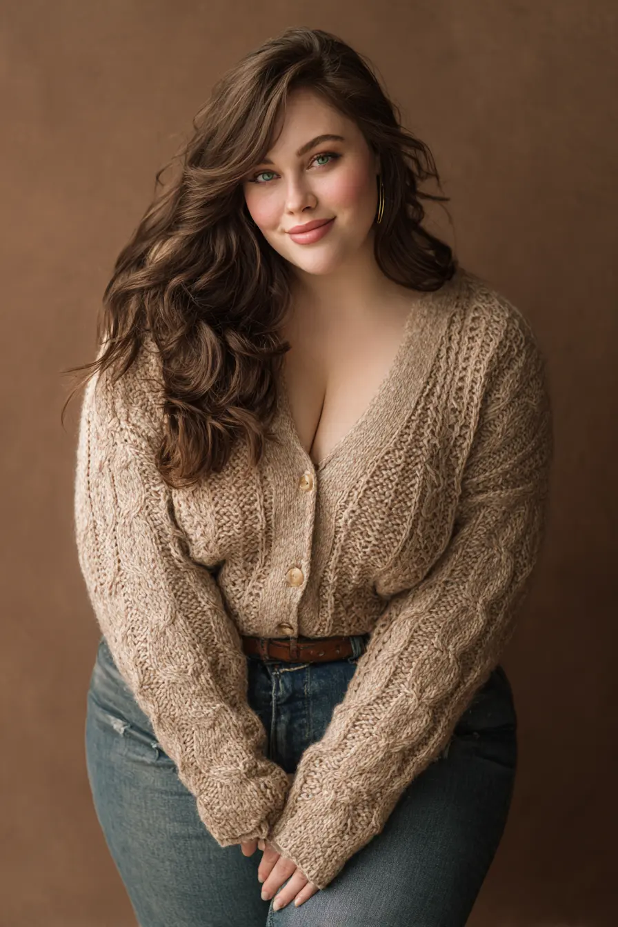 Chunky Knit Cardigan + High-Rise Denim