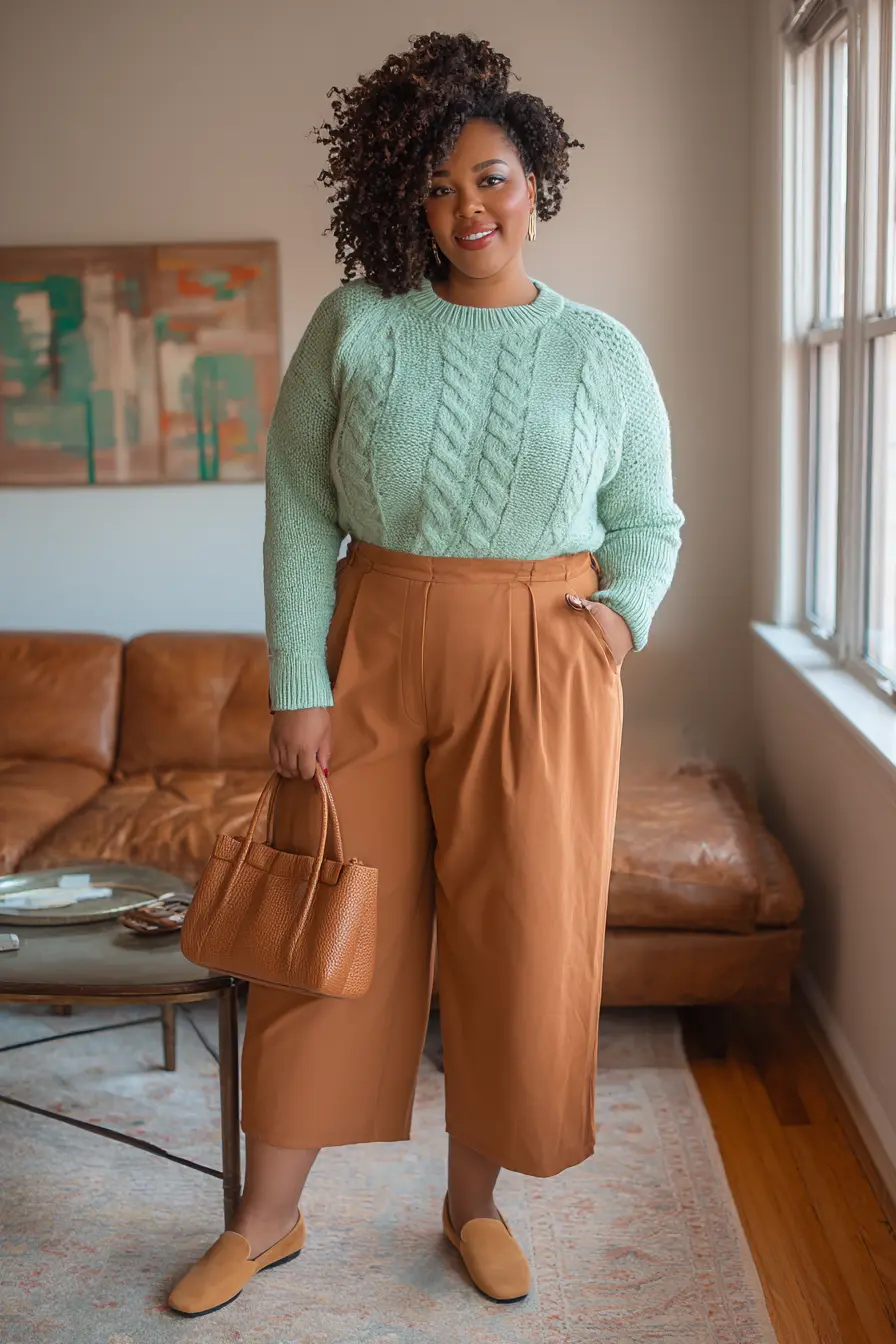 Textured Cable Knit + Warm Cropped Trousers