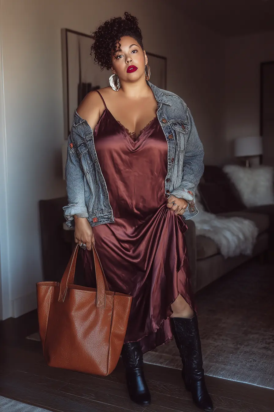 Denim Jacket + Satin Slip Dress