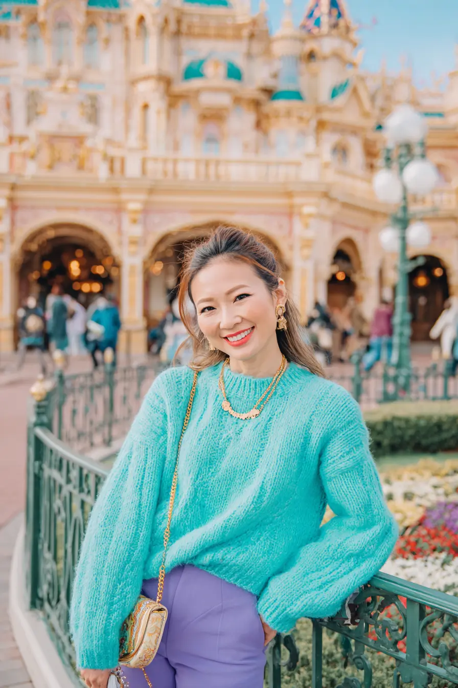 Aqua Fuzzy Sweater + Violet Tapered Trousers