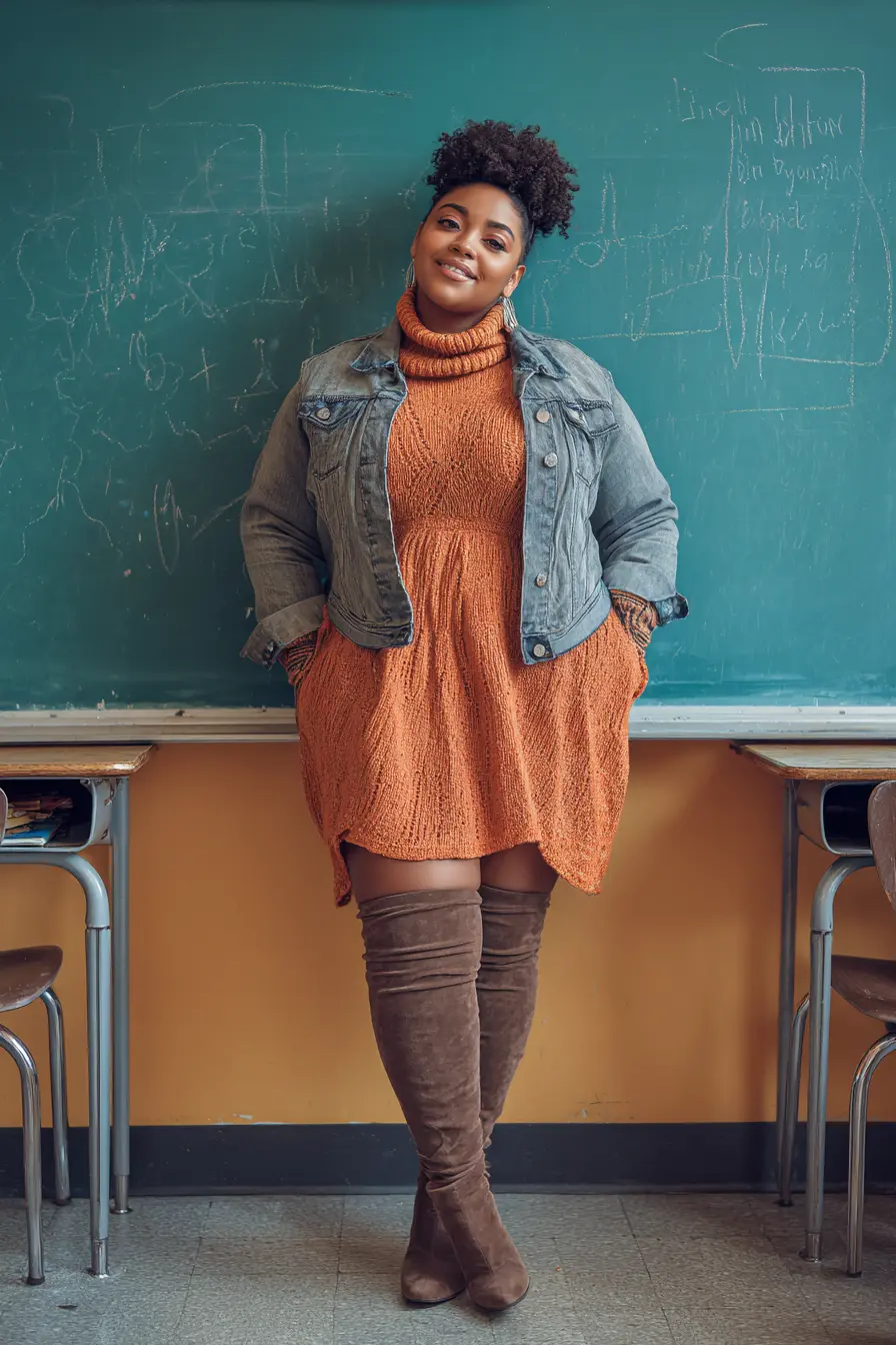 Denim Jacket + Knit Mini Dress