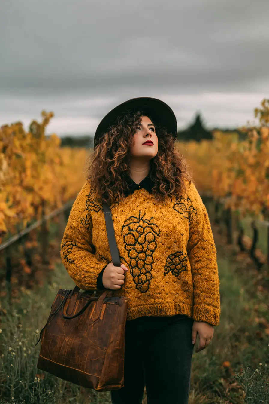 Mustard Grape Knit Sweater + Dark Denim
