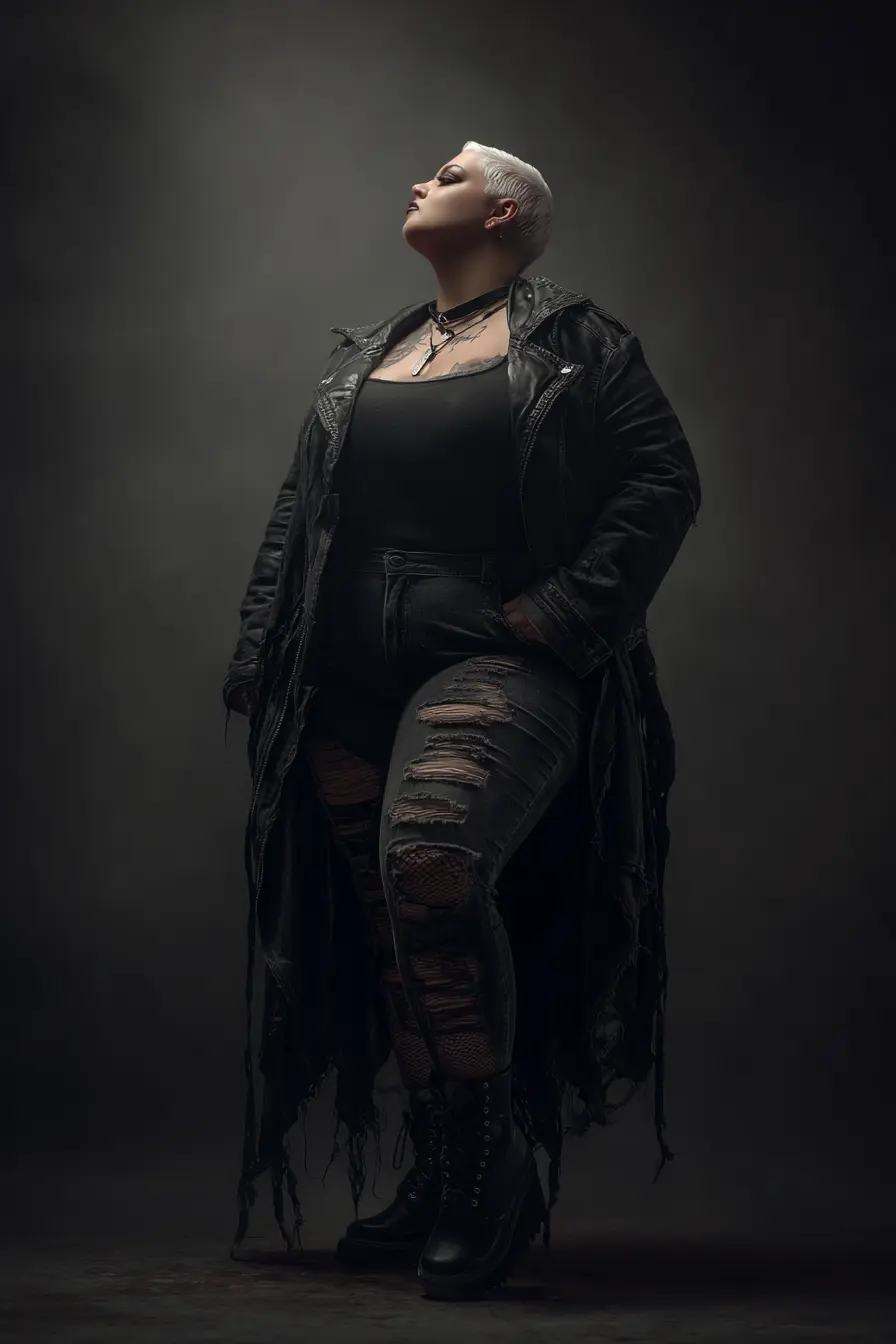 Distressed Duster Jacket + Ripped Charcoal Denim