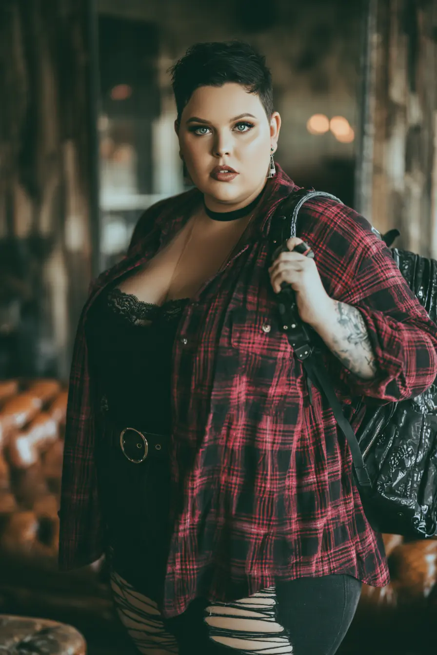 Plaid Flannel Shirt + Lace Cami Layers