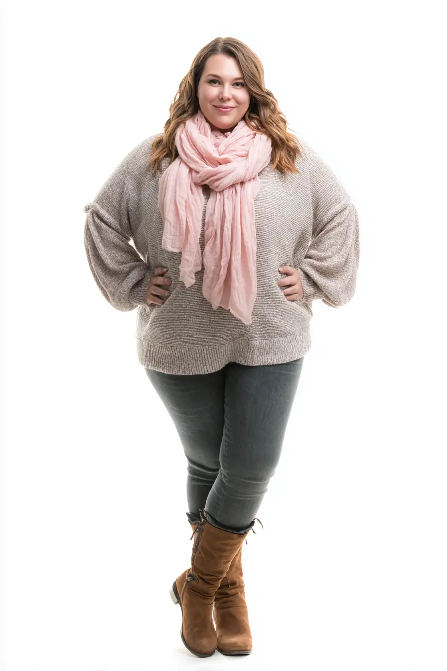 Blush Layered Scarf + Heathered Knit Sweater