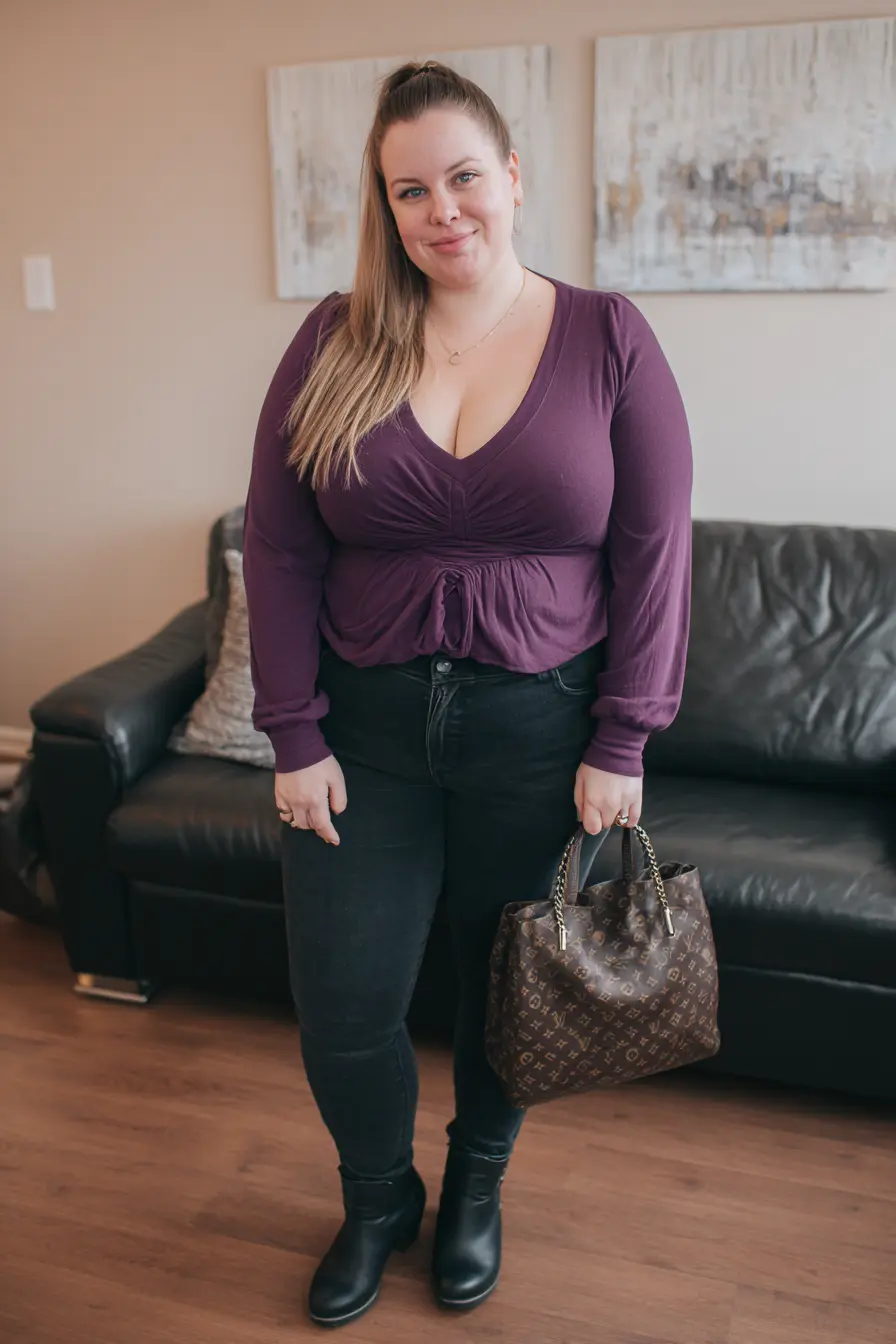 Wrap Top + Straight-Leg Jeans