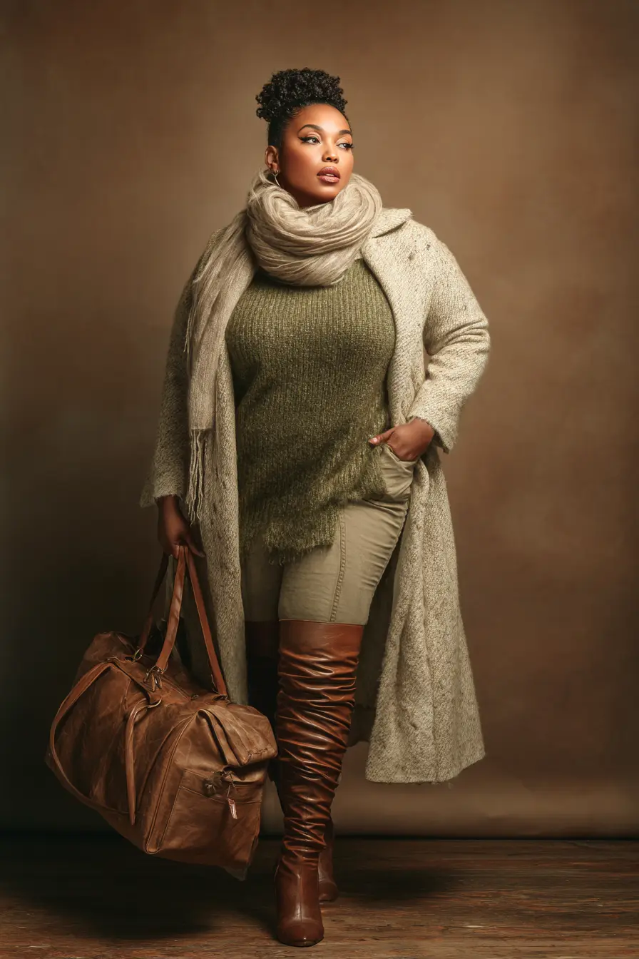 Textured Sweater + Caramel Coat Layers