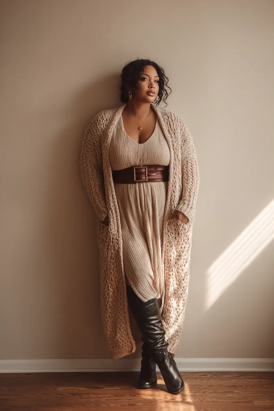 Belted Knit Dress + Longline Cardigan