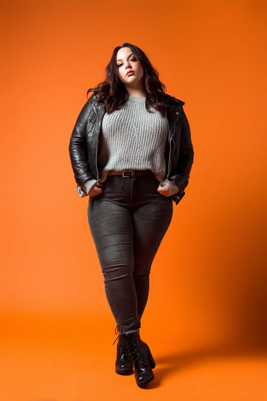 Leather Moto Jacket + Soft Ribbed Sweater