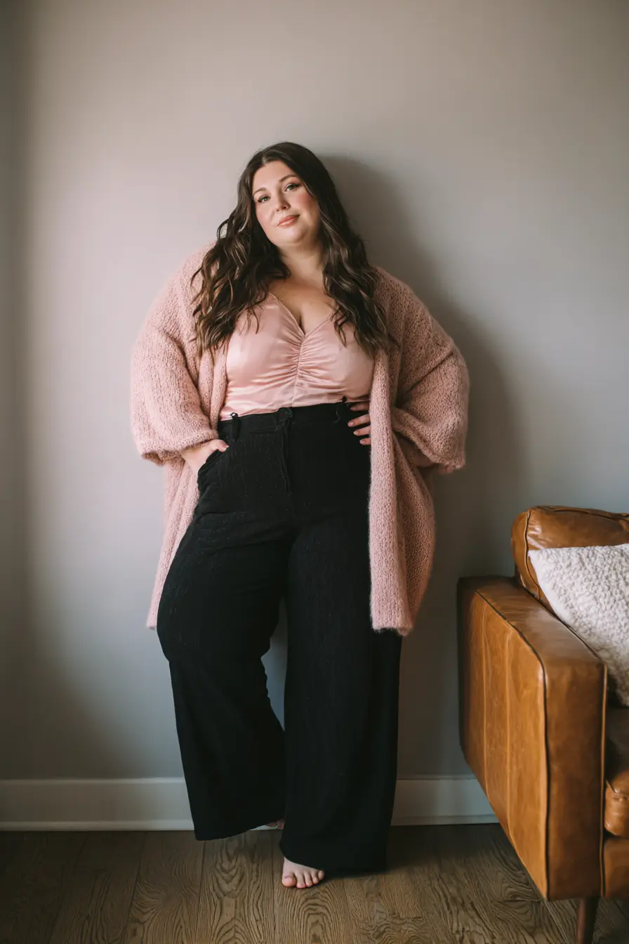 Silk Camisole + Textured Cardigan