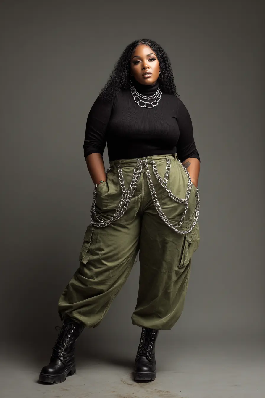 Cargo Pants + Fitted Turtleneck