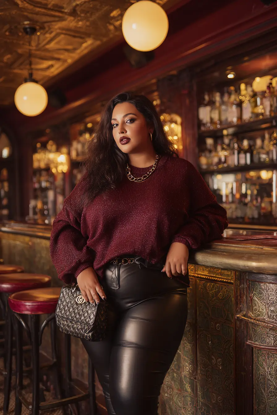 Cowl Neck Sweater + Faux Leather Leggings Contrast