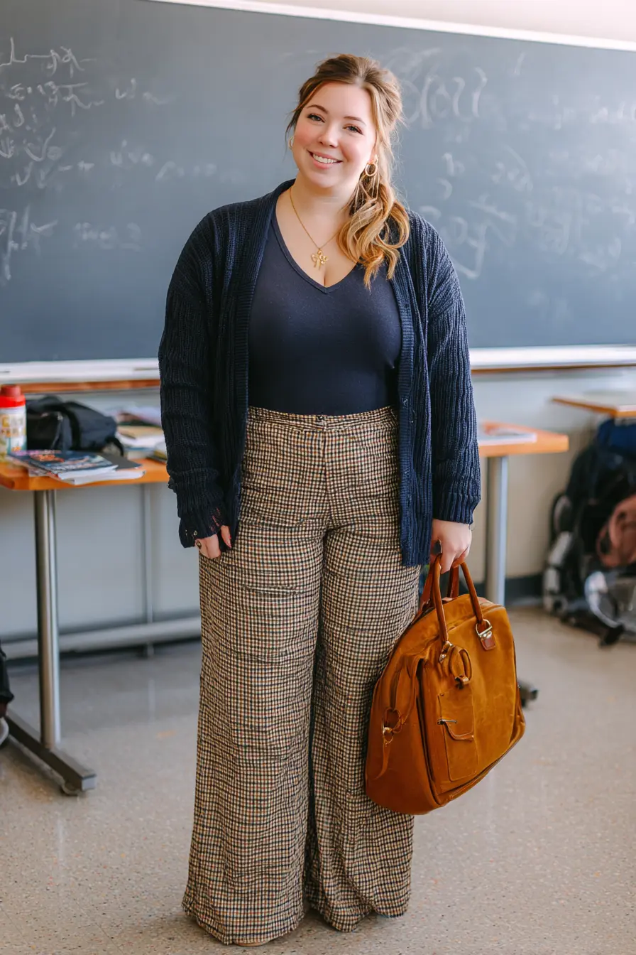 Herringbone Wide-Leg Pants + Cozy Cardigan