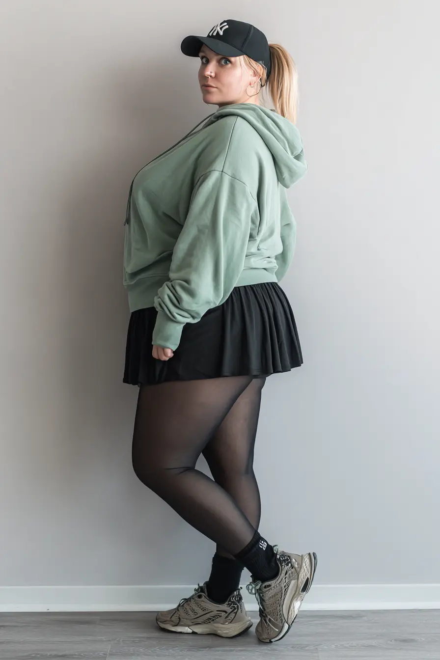 Oversized Hoodie + Pleated Mini Skirt