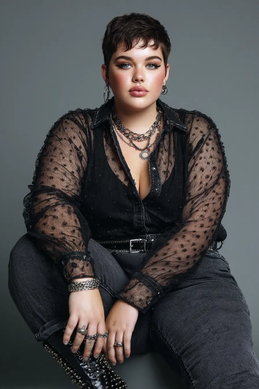 Sheer Textured Blouse + Black Denim